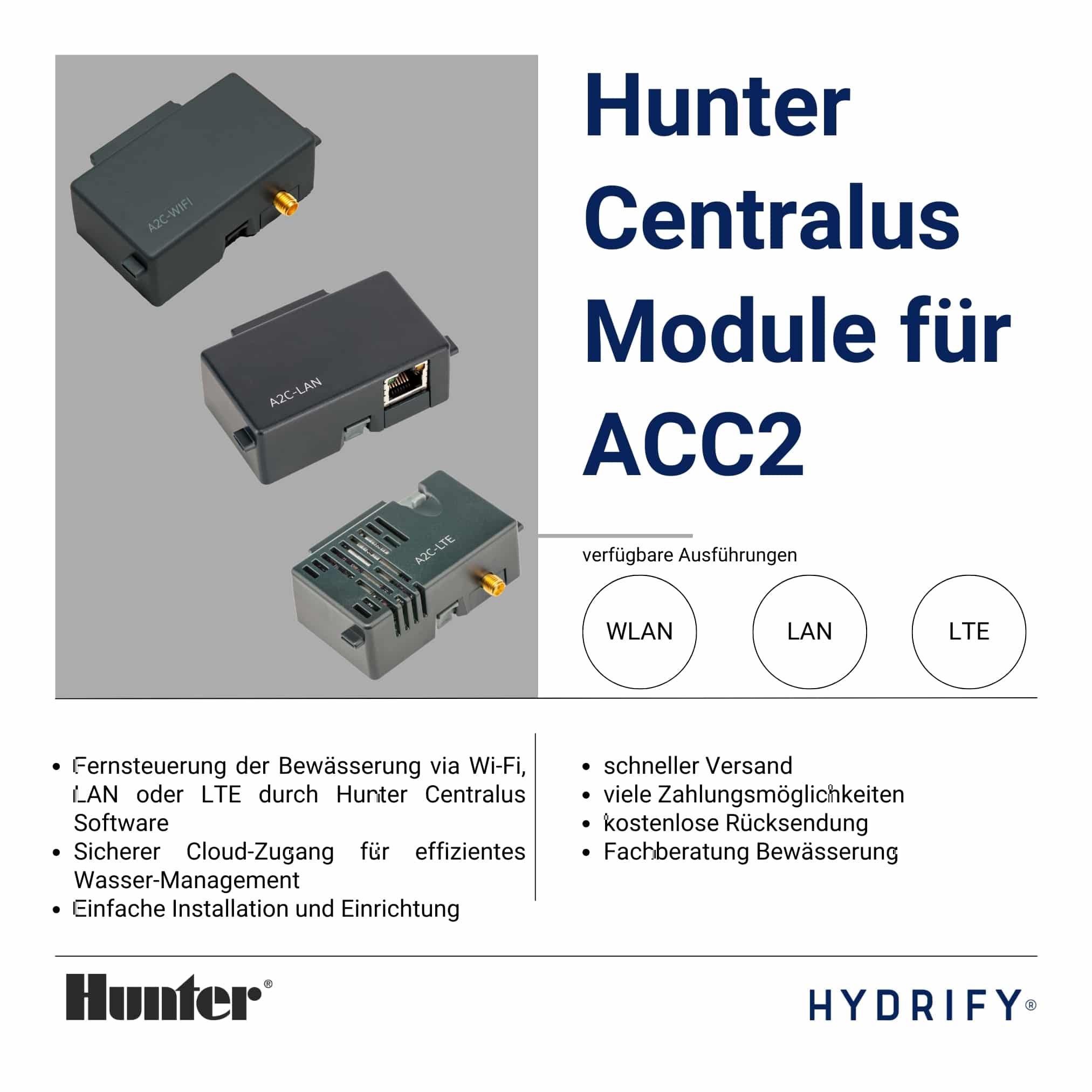 Hunter ACC2 Kommunikationsmodule Wi-Fi LAN LTE - Centralus Software Anbindung